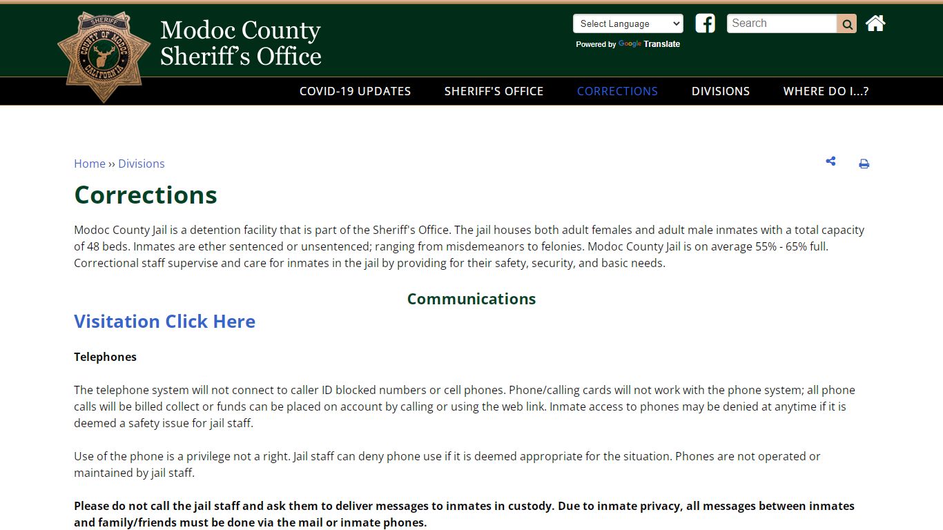 Corrections | Modoc County Sheriff's Office